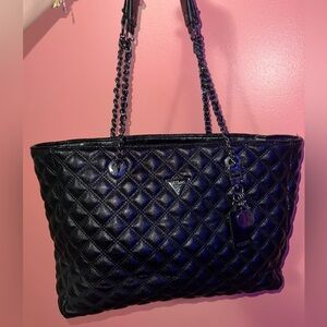 Guess Black Quilted Tote Bag